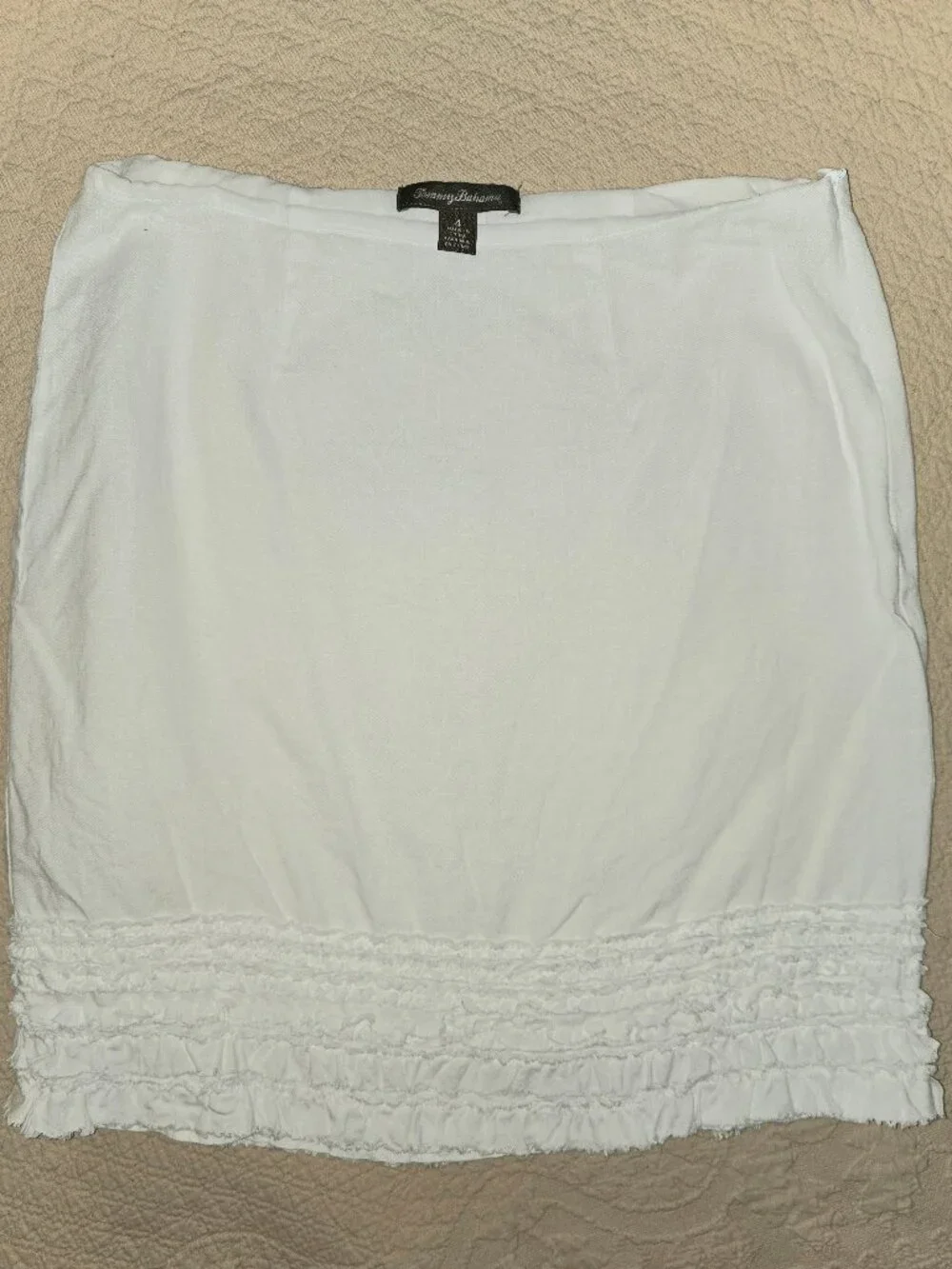 TOMMY BAHAMA White Linen Skirt with Smocked Ruffles